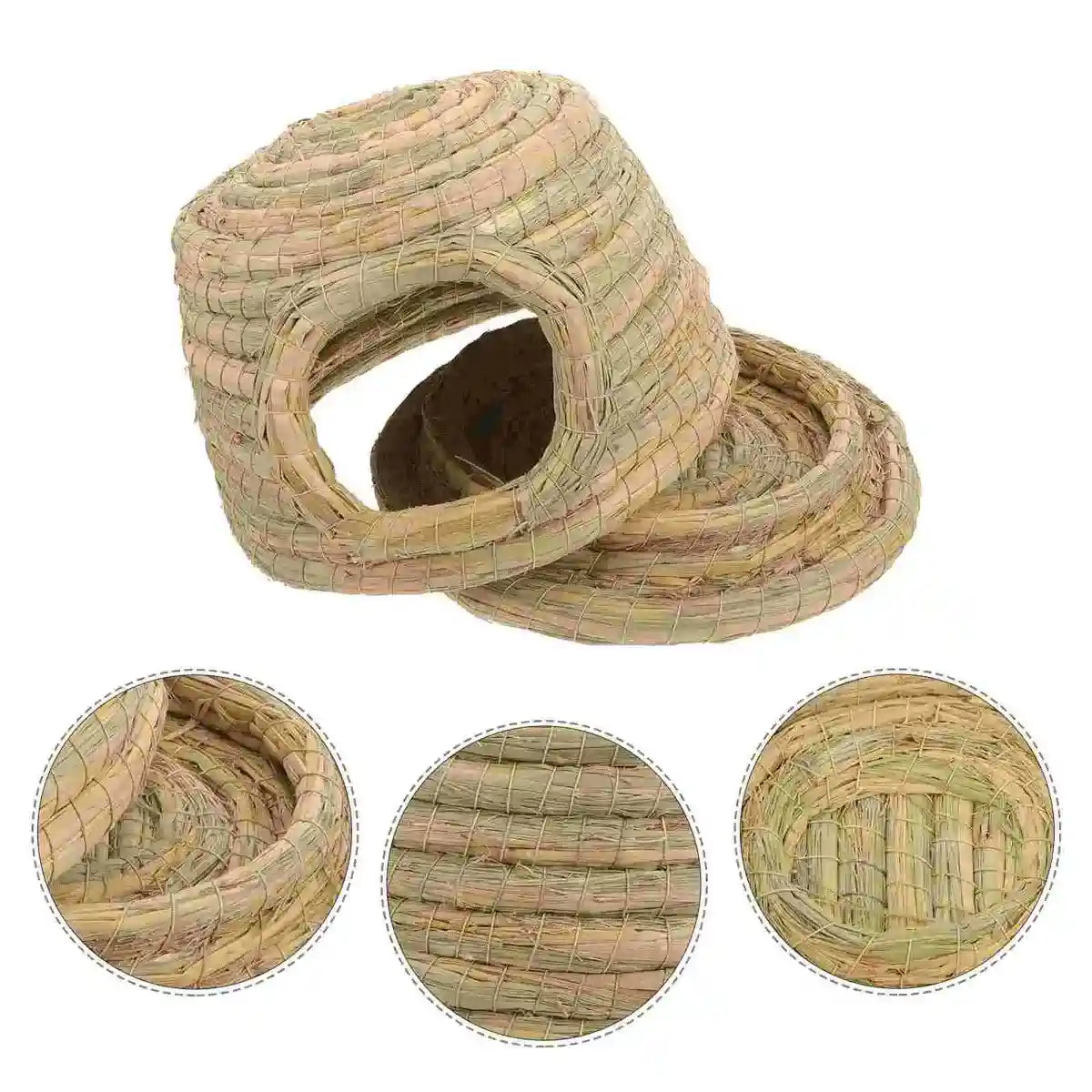 Cozy Straw Rabbit House with Detachable Base for Small Pets