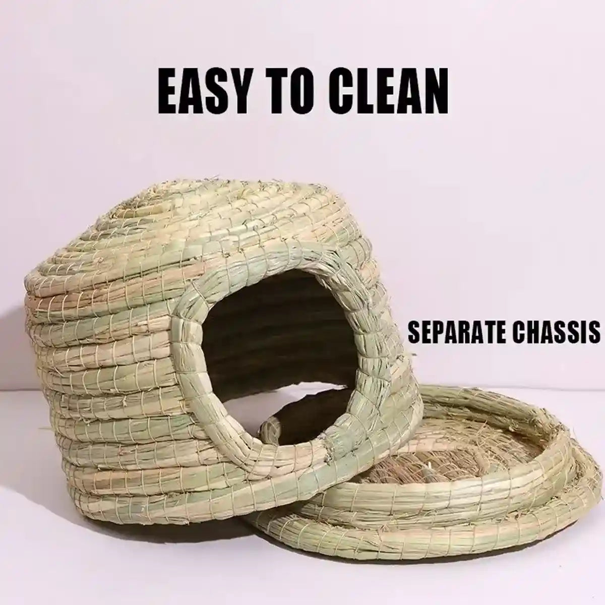 Cozy Straw Rabbit House with Detachable Base for Small Pets