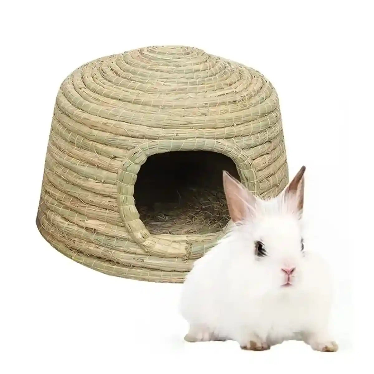Cozy Straw Rabbit House with Detachable Base for Small Pets
