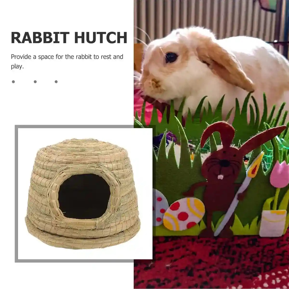 Cozy Straw Rabbit House with Detachable Base for Small Pets