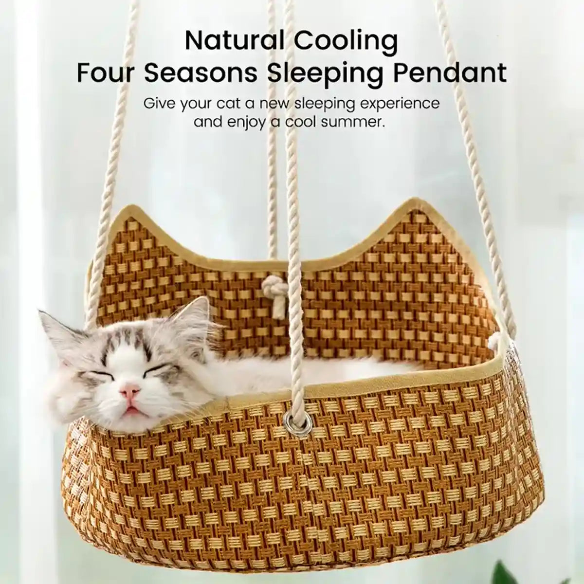 Handmade Cat Hammock Bed Breathable Straw Hanging Pet Rest with Hooks