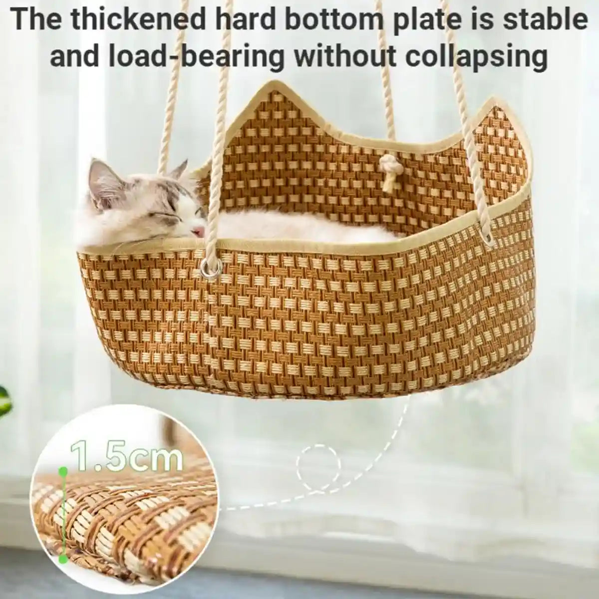 Handmade Cat Hammock Bed Breathable Straw Hanging Pet Rest with Hooks