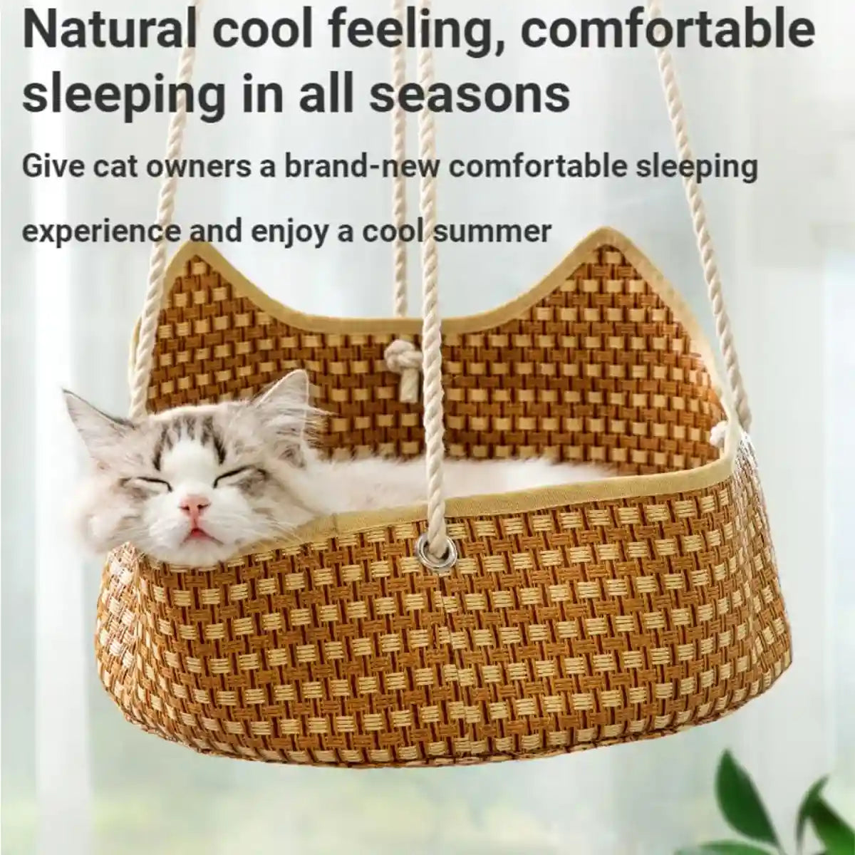 Handmade Cat Hammock Bed Breathable Straw Hanging Pet Rest with Hooks