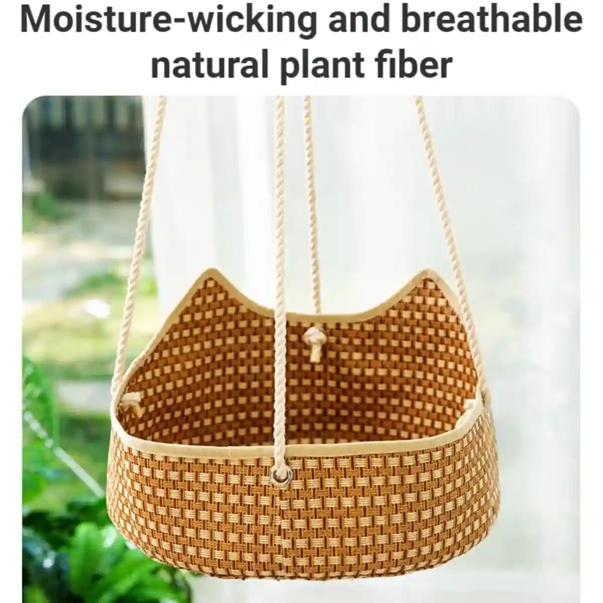 Handmade Cat Hammock Bed Breathable Straw Hanging Pet Rest with Hooks