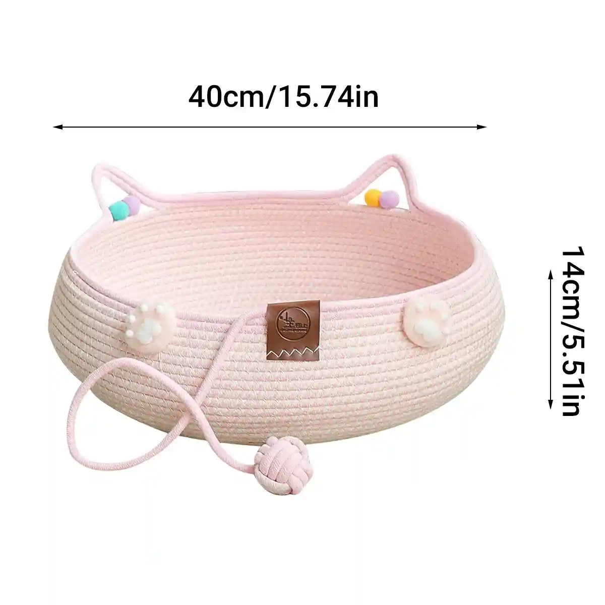 Hand-Woven Cotton Cat Nest Bed with Toy Ball for Kittens Pink
