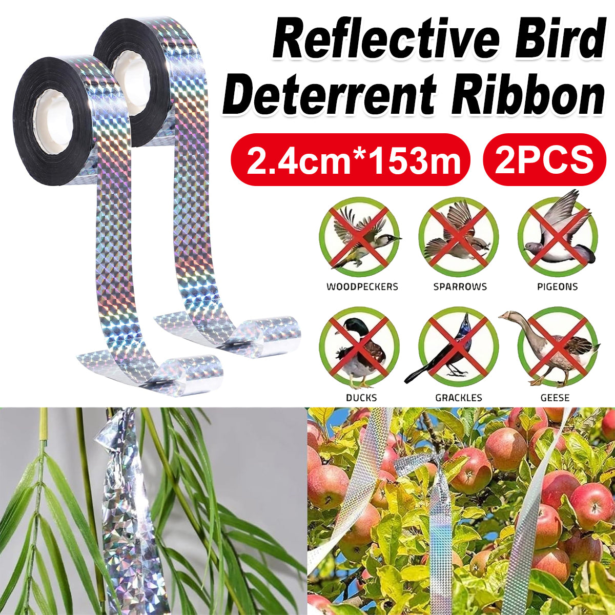 Reflective Bird Deterrent Ribbon Tape for Garden & Orchard Protection