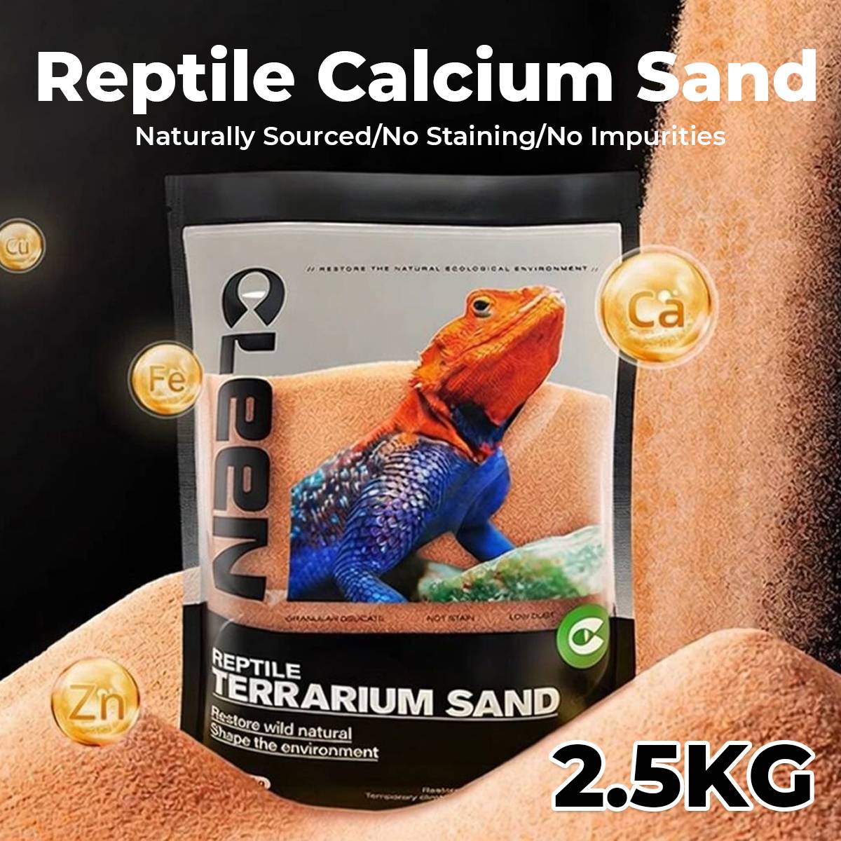 Reptile Calcium Sand - Cleen Climbing Pet Vivarium Substrate (Orange)