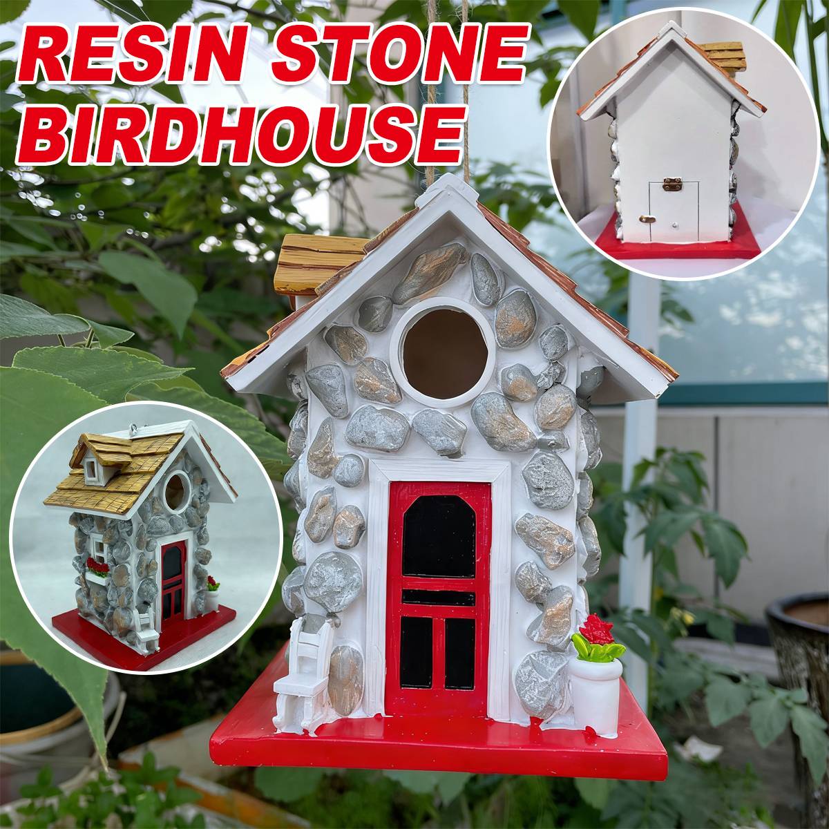 Bird House Stone Cottage Resin Nest