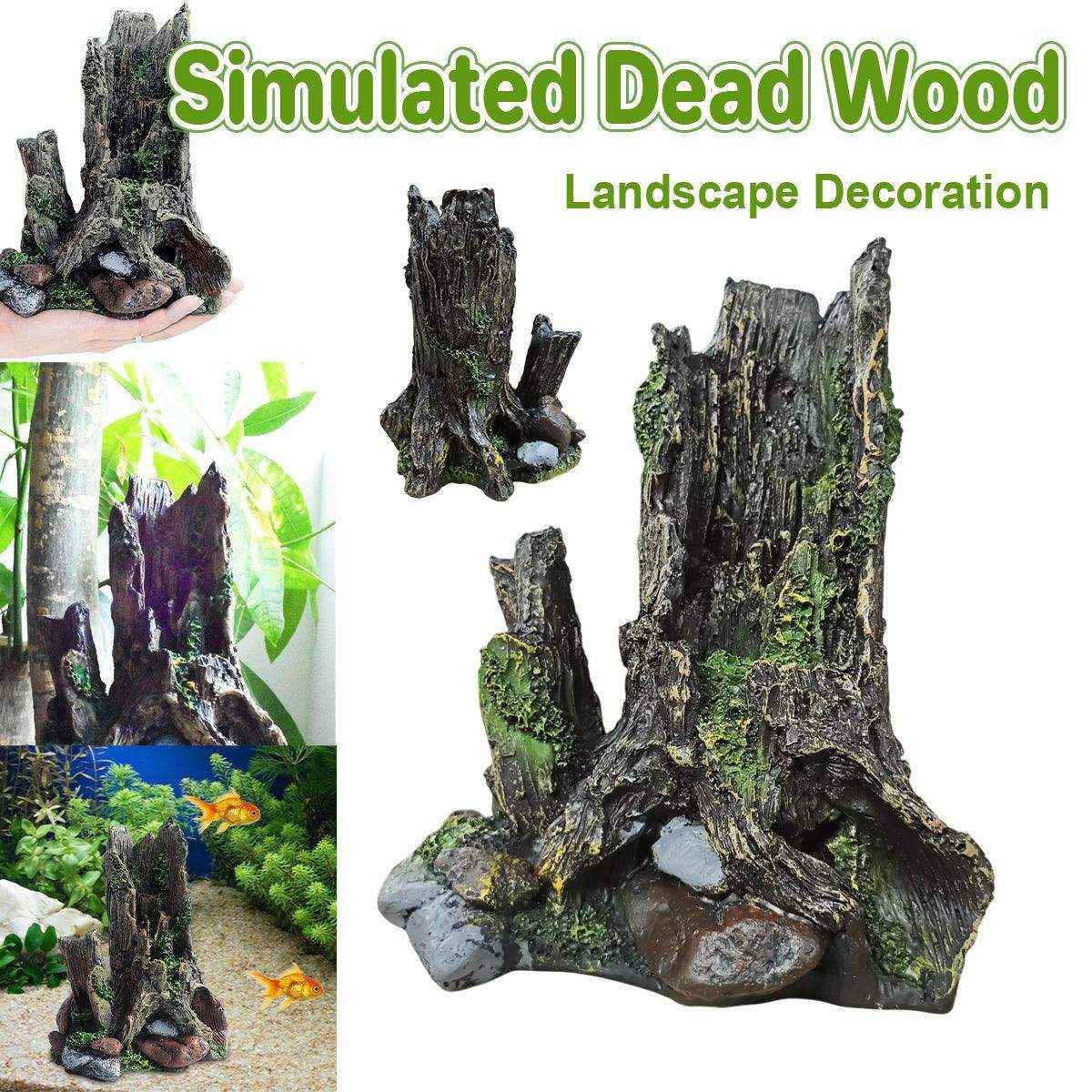 Simulated driftwood aquarium wood decor with moss and stone texture