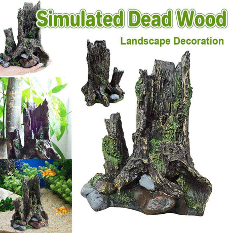 Simulated driftwood aquarium wood decor with moss and stone texture