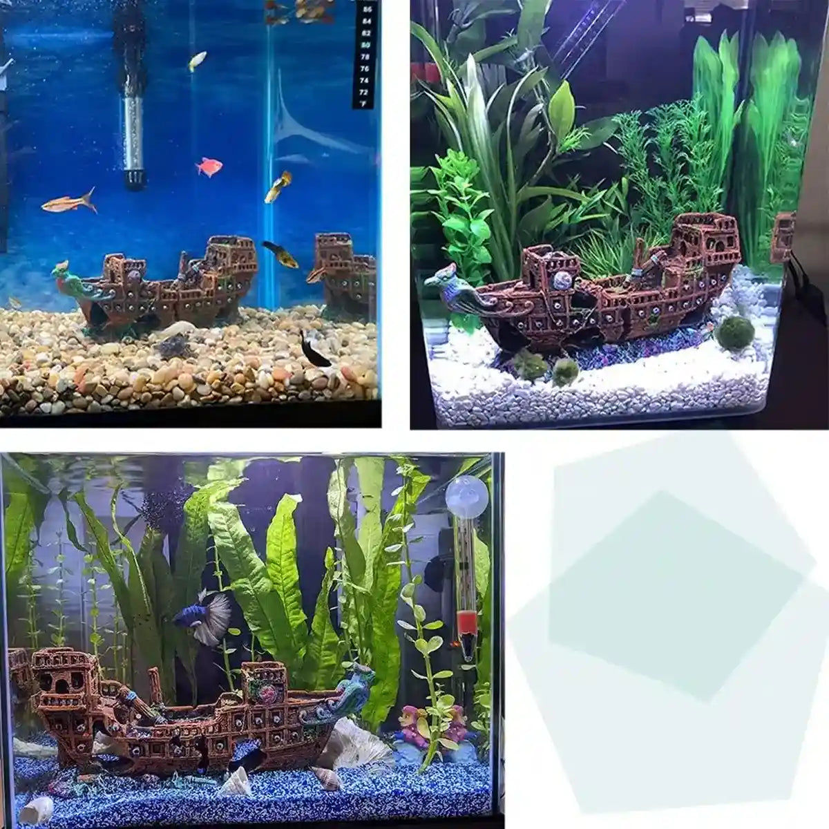 Pirate Ship Aquarium Ornament Resin Shipwreck Fish Tank Decor