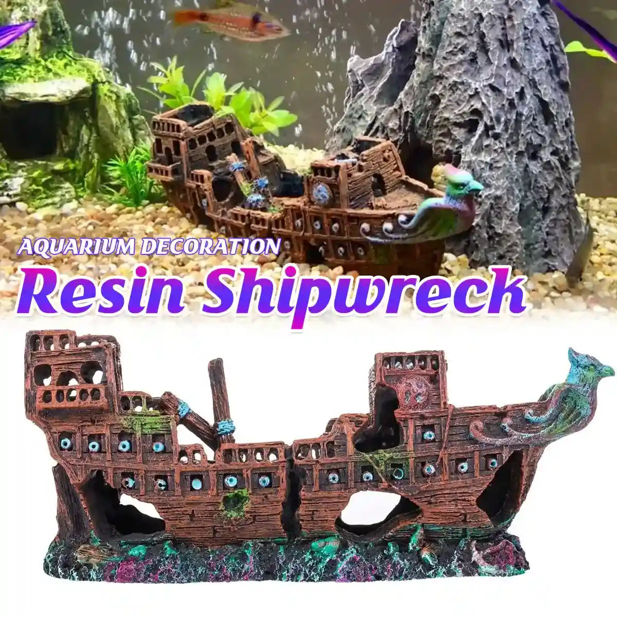 Pirate Ship Aquarium Ornament Resin Shipwreck Fish Tank Decor