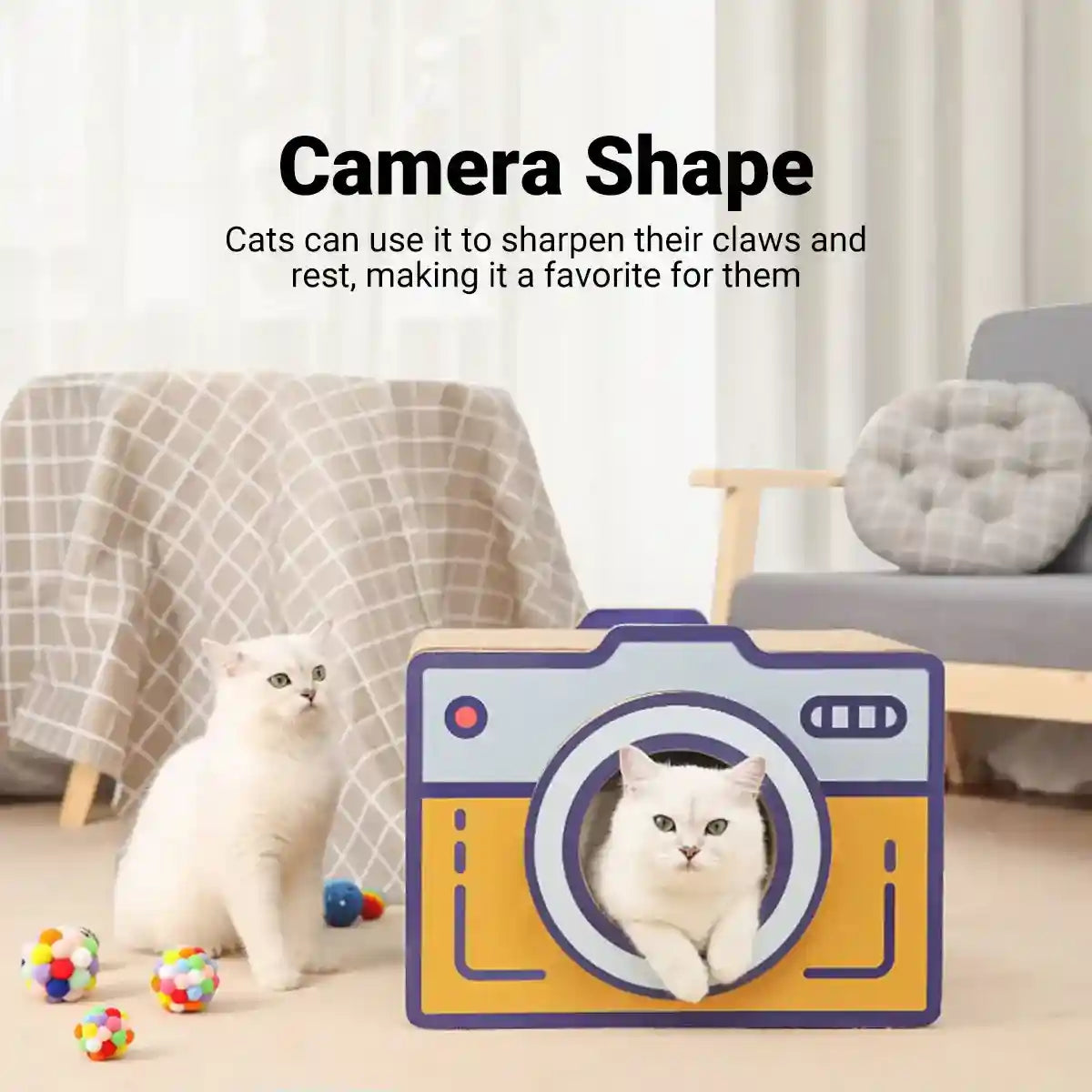 Retro Camera Style Cat Scratcher House