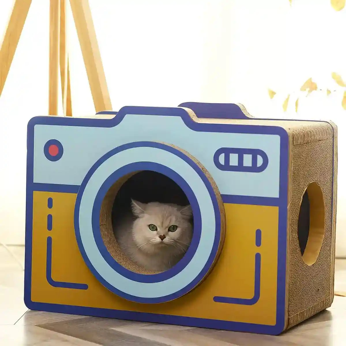 Retro Camera Style Cat Scratcher House