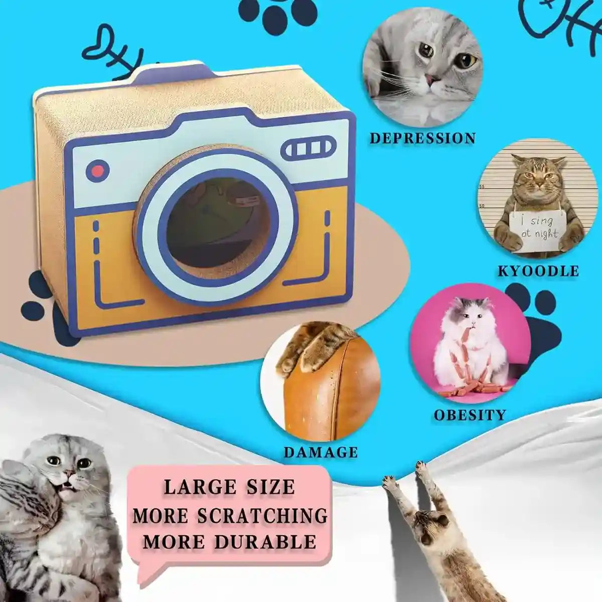 Retro Camera Style Cat Scratcher House