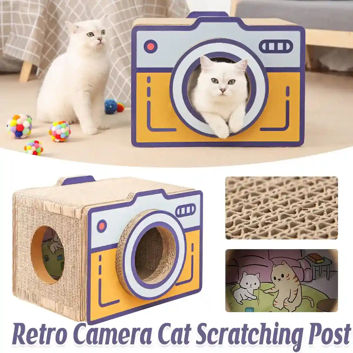 Retro Camera Style Cat Scratcher House
