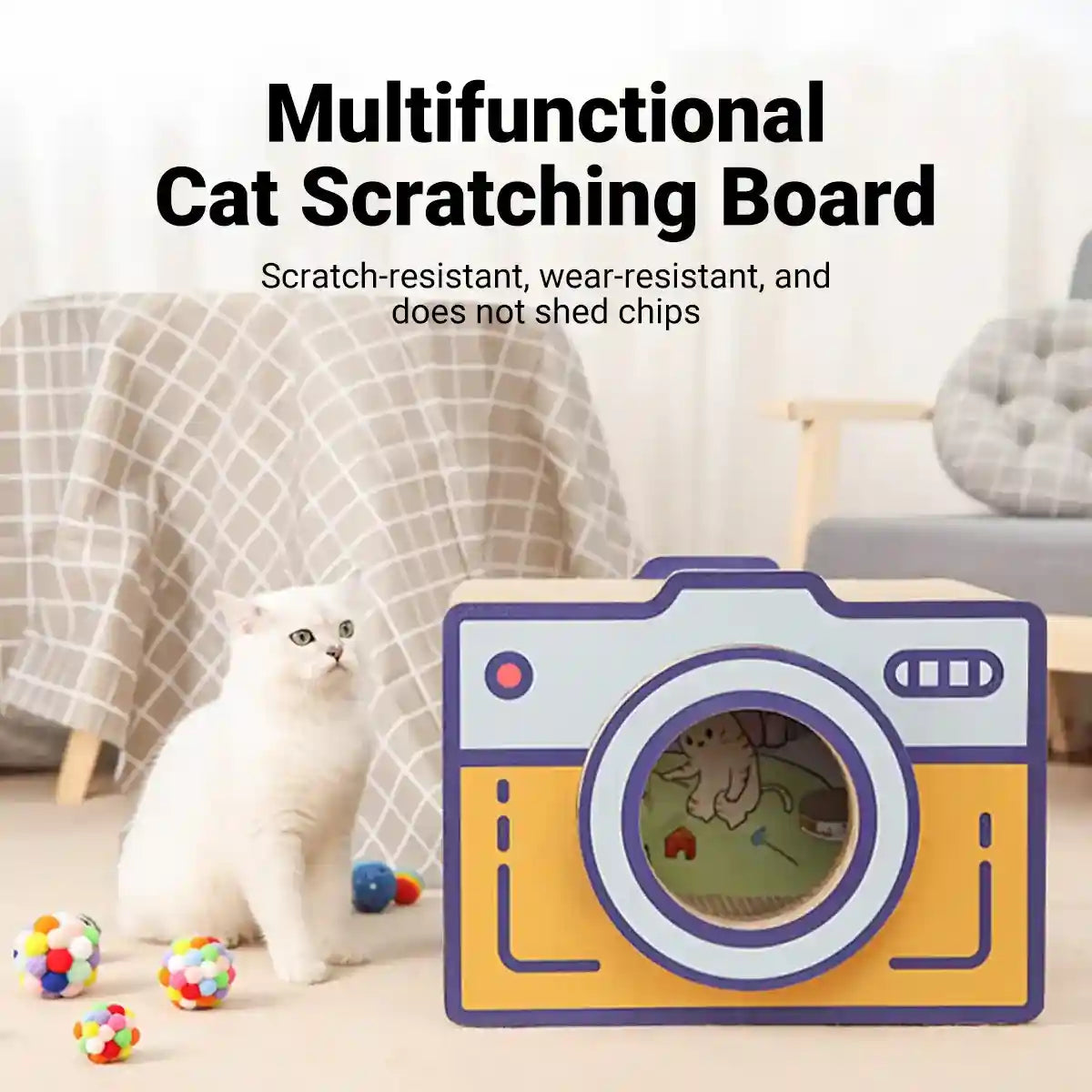 Retro Camera Style Cat Scratcher House