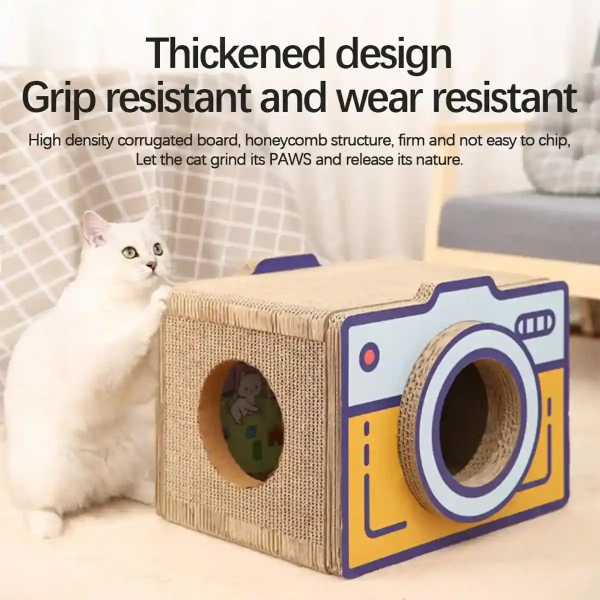 Retro Camera Style Cat Scratcher House