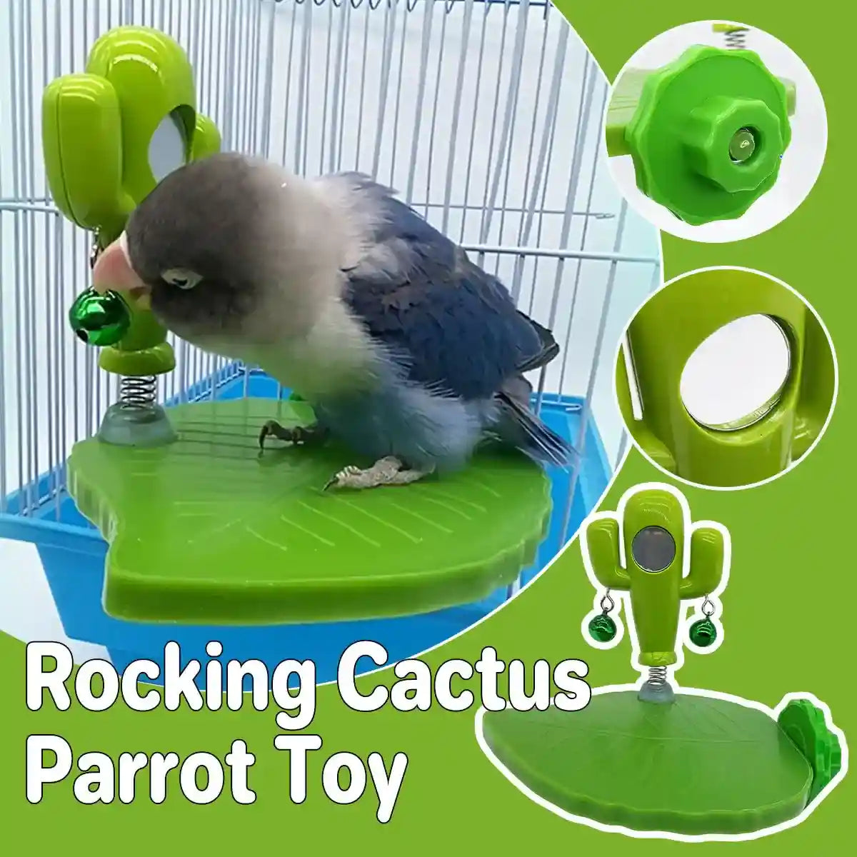Rocking Cactus Parrot Toy with Mirror and Bells