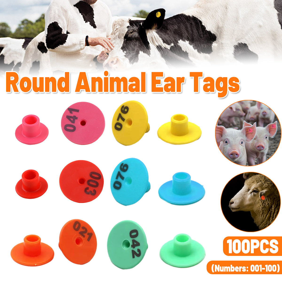100PCS Numbered Animal Ear Tags Round Plastic