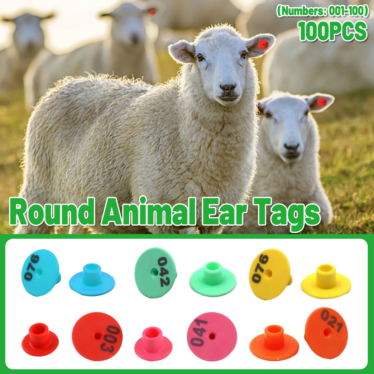 100PCS Numbered Animal Ear Tags Round Plastic