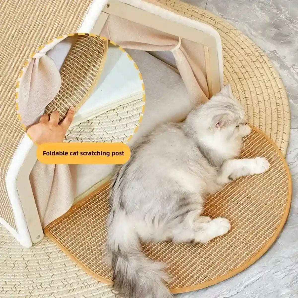 Sisal Cat House with Scratching Roof and Foldable Floor Mat