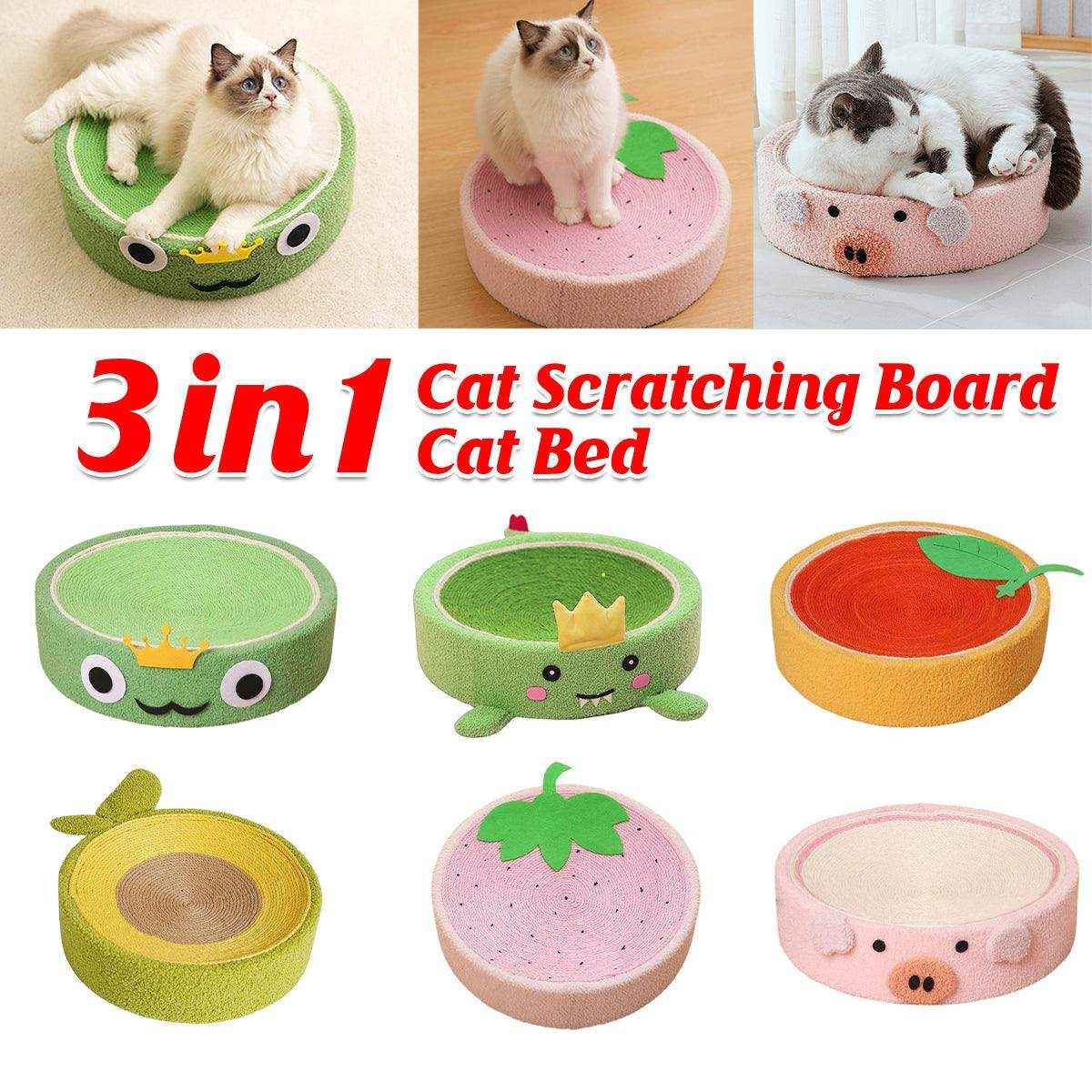 round sisal cat scratching board with cartoon design