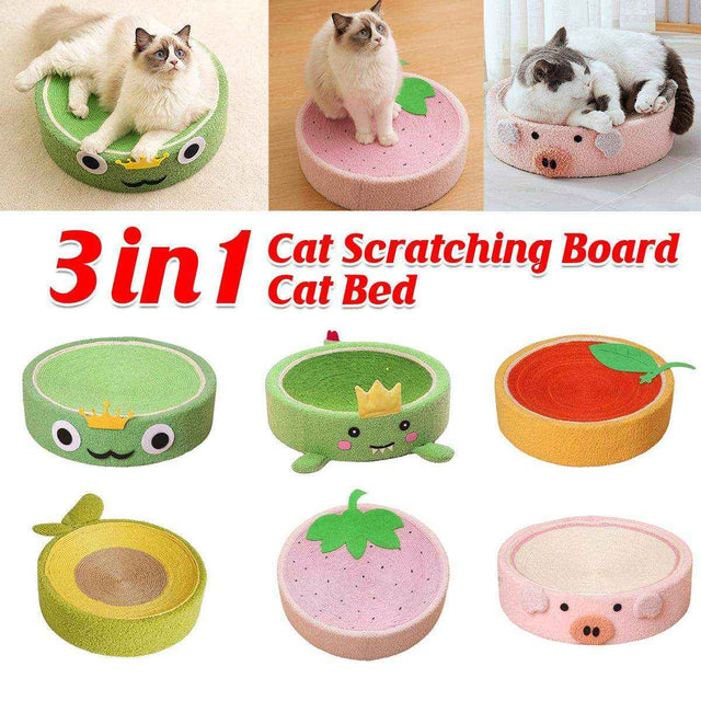 round sisal cat scratching board with cartoon design