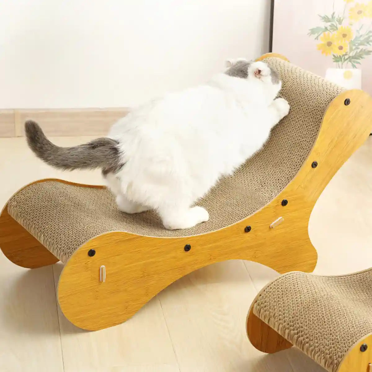 2-in-1 Cat Scratching Lounger with Curved Cardboard Surface