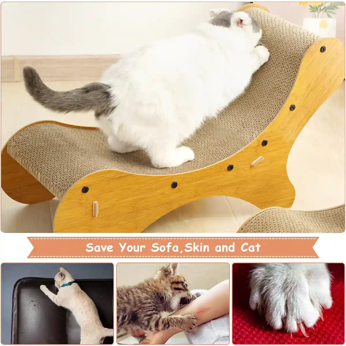 2-in-1 Cat Scratching Lounger with Curved Cardboard Surface