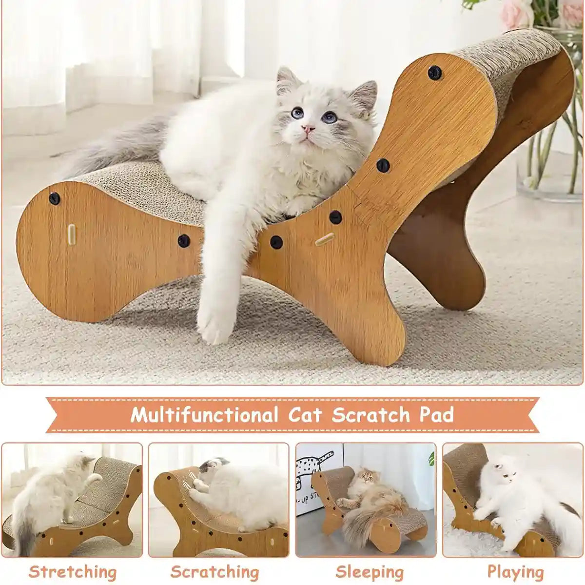 2-in-1 Cat Scratching Lounger with Curved Cardboard Surface