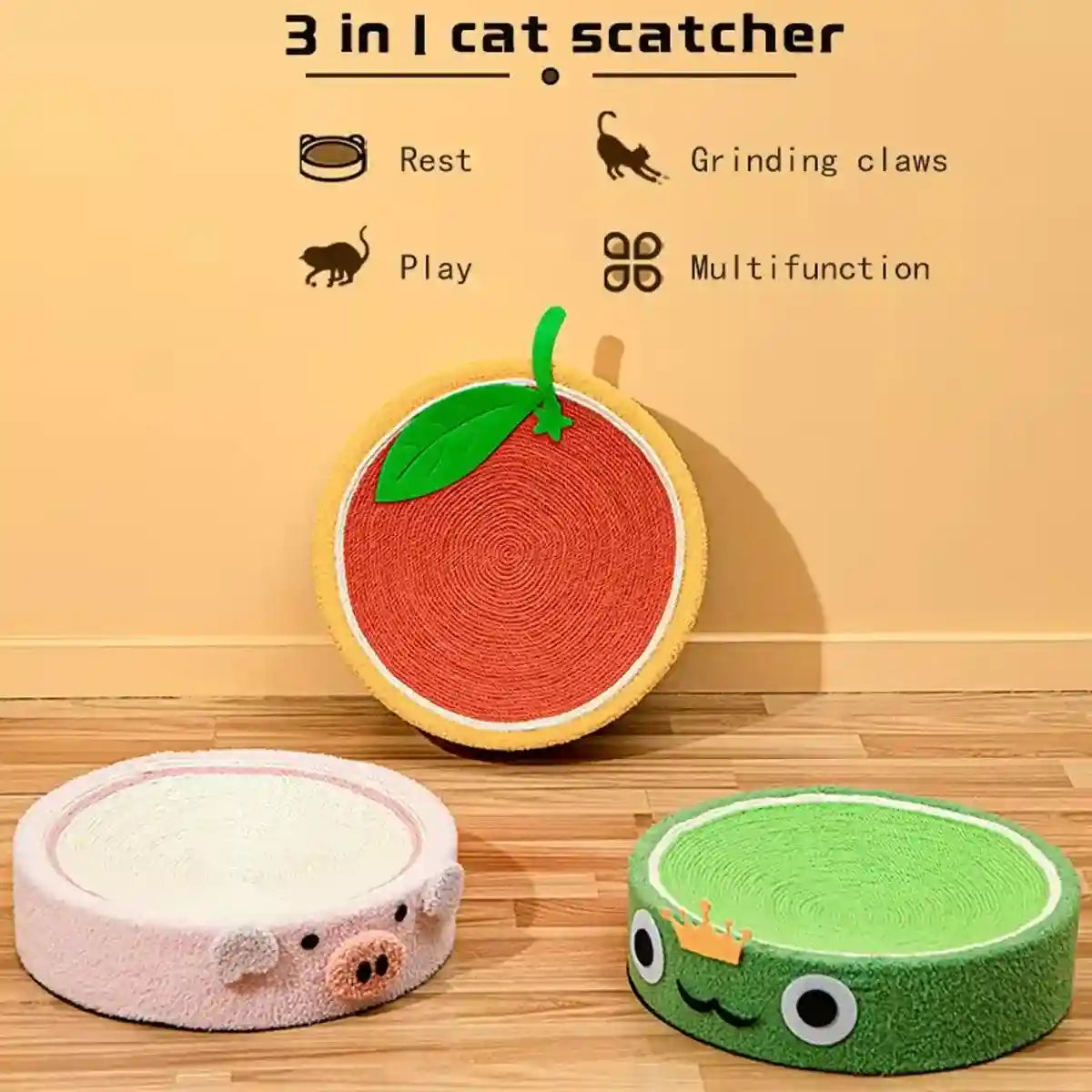 Cartoon-Inspired Cat Bed with Sisal Surface Multi-Use Cat Scratching Board