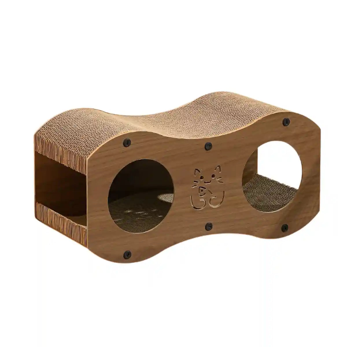 3-in-1 Cat Scratcher Tunnel House with Bed & Tunnel Walnut Colour