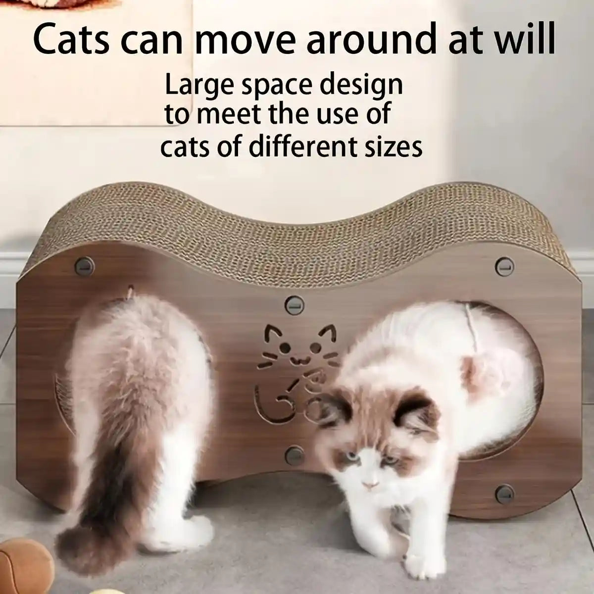 3-in-1 Cat Scratcher Tunnel House with Bed & Tunnel Walnut Colour