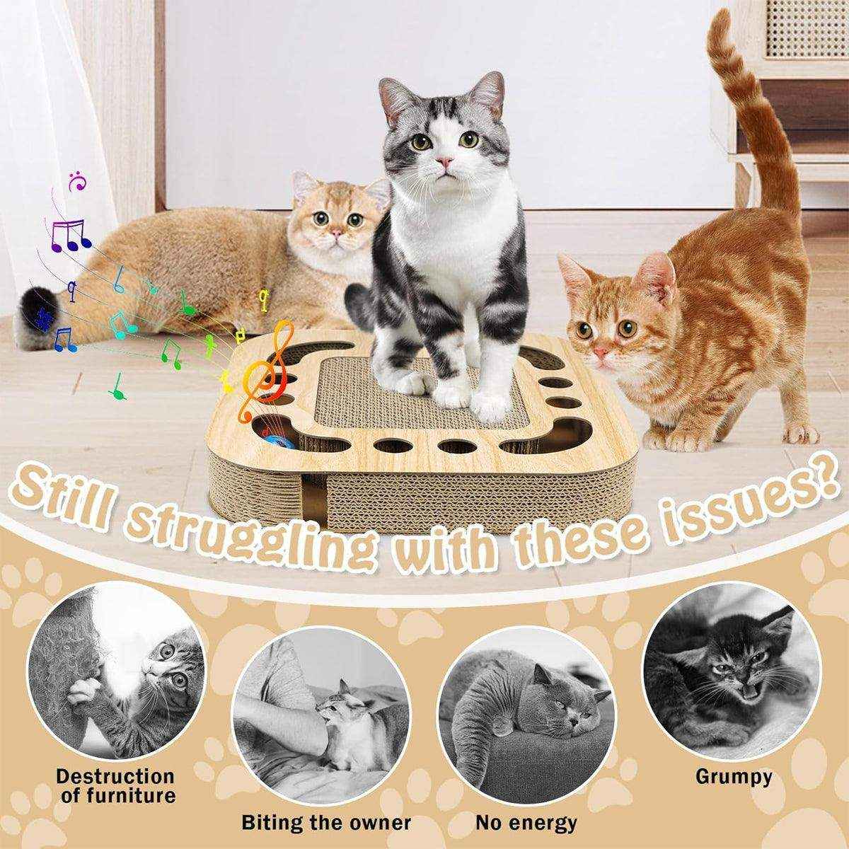 Interactive Cat Scratching Toy Claw Pad & Turntable Ball Track