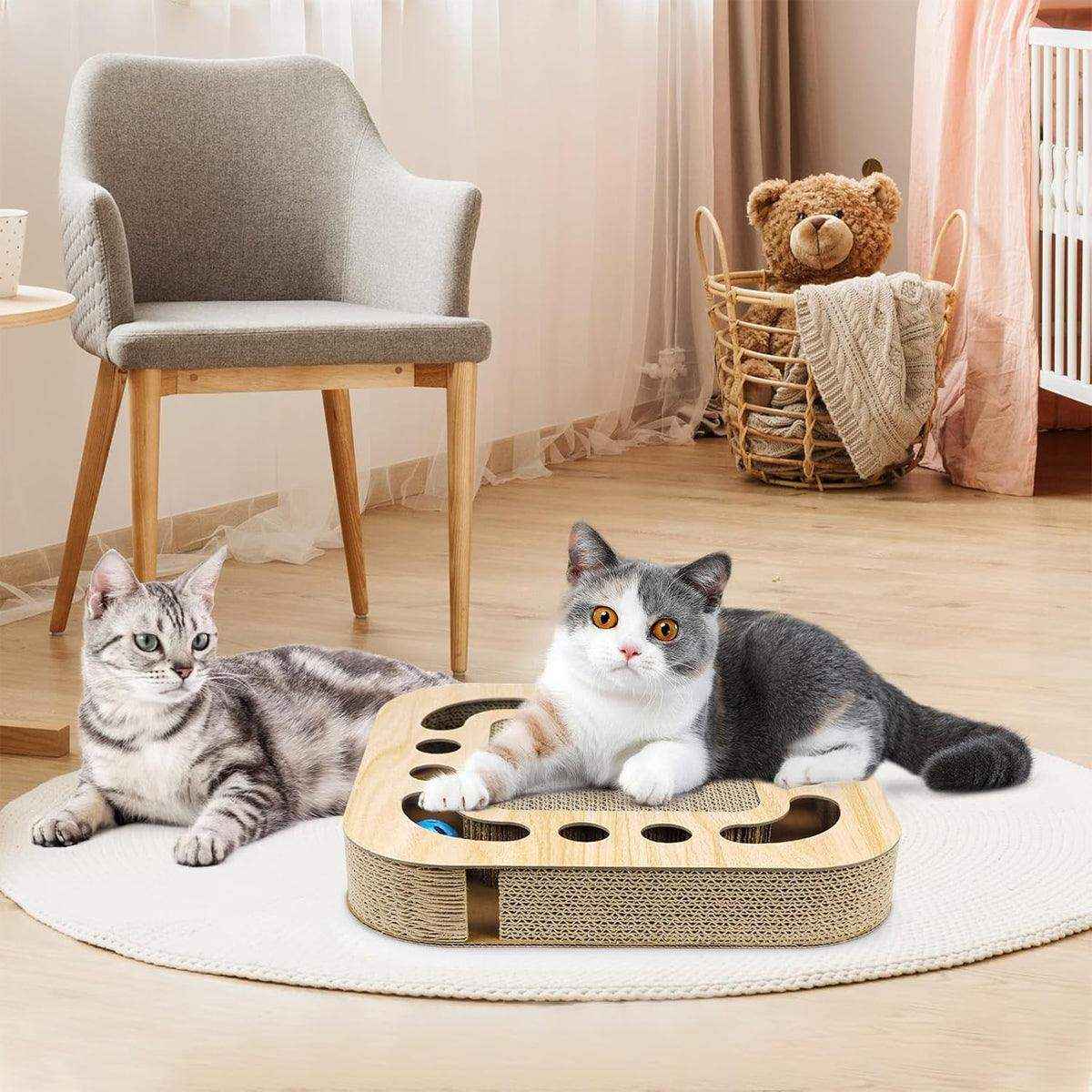 Interactive Cat Scratching Toy Claw Pad & Turntable Ball Track