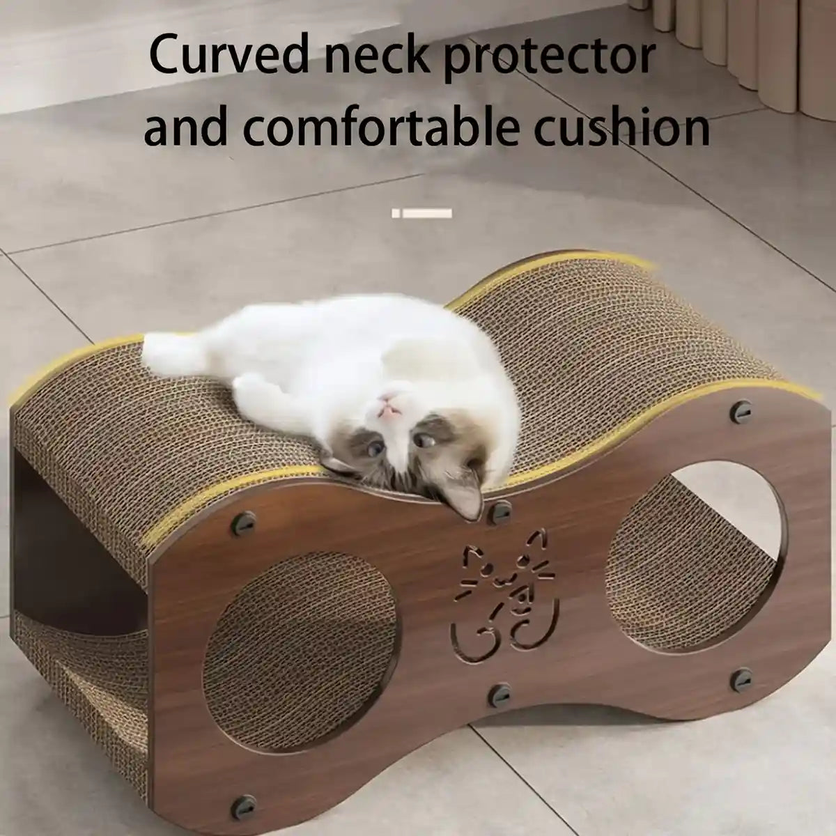 3-in-1 Cat Scratcher Tunnel House with Bed & Tunnel Walnut Colour