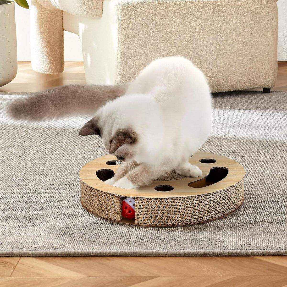 Interactive Cat Scratching Toy Claw Pad & Turntable Ball Track