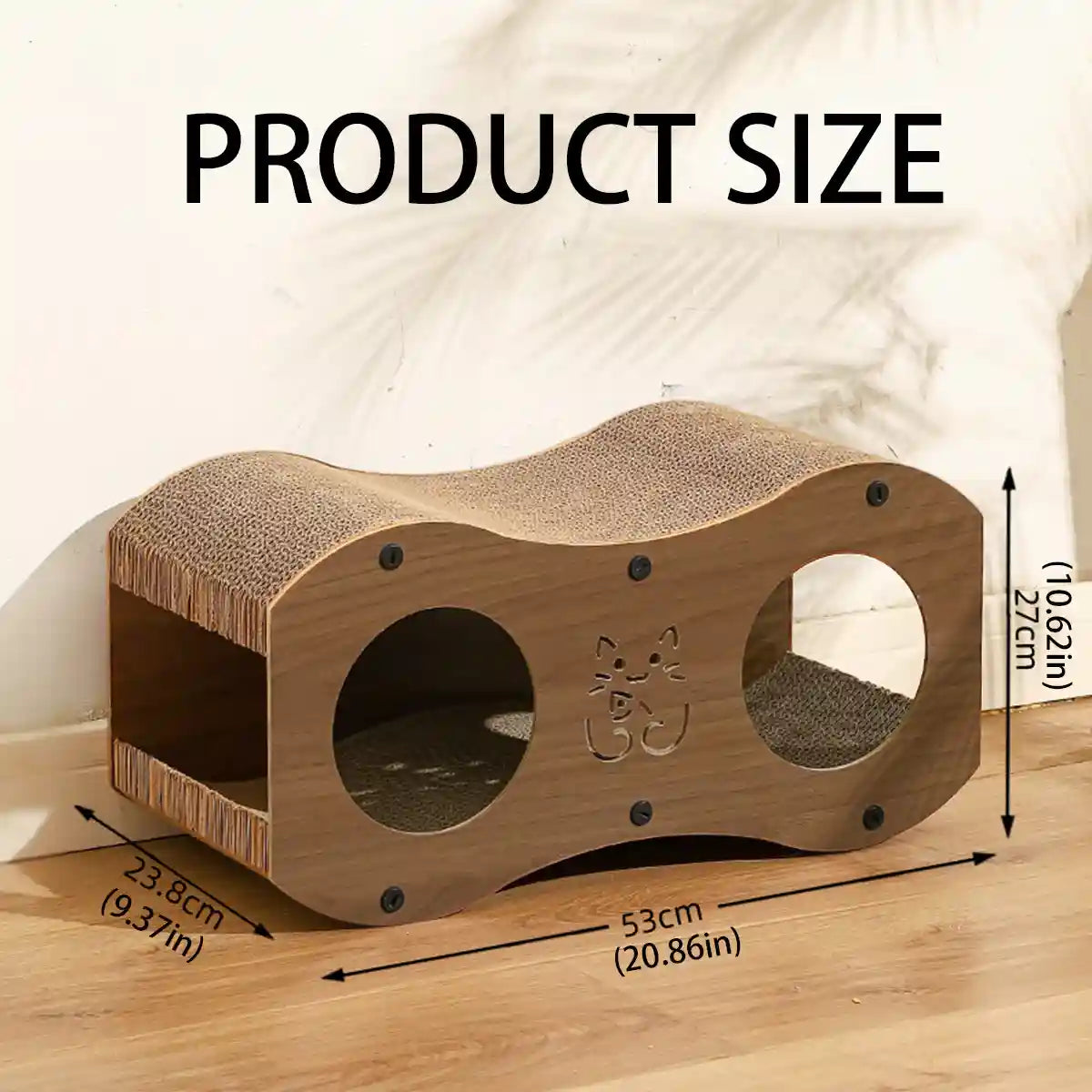 3-in-1 Cat Scratcher Tunnel House with Bed & Tunnel Walnut Colour