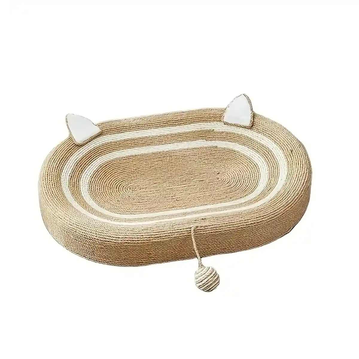 Oval Sisal Cat Scratching Bed with Ball Toy and Ears Design
