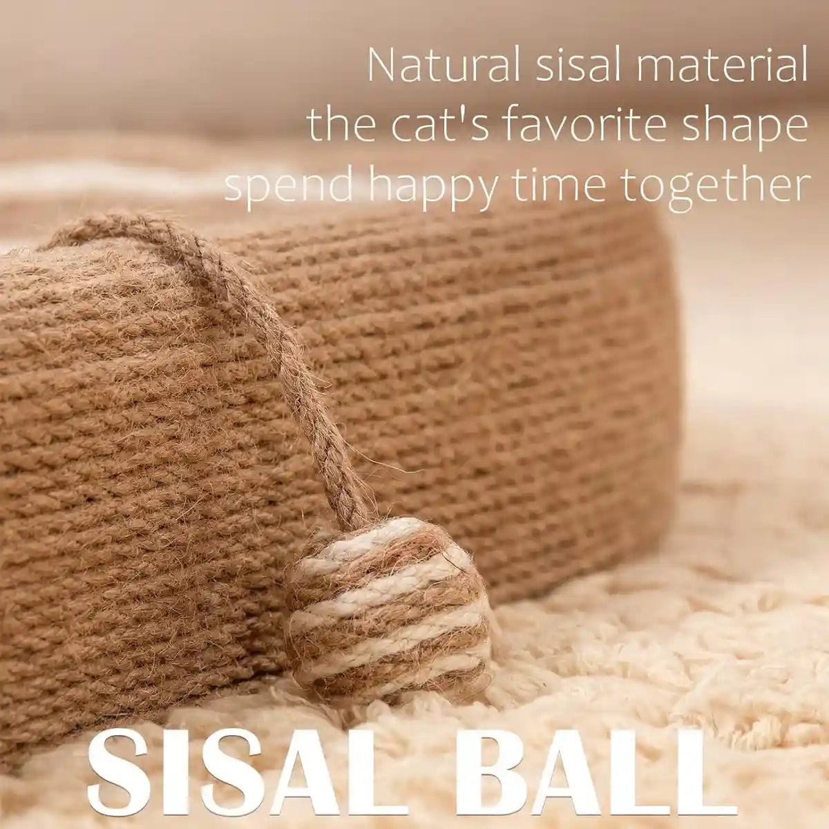Oval Sisal Cat Scratching Bed with Ball Toy and Ears Design