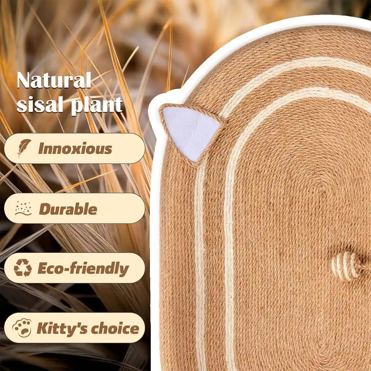 Oval Sisal Cat Scratching Bed with Ball Toy and Ears Design