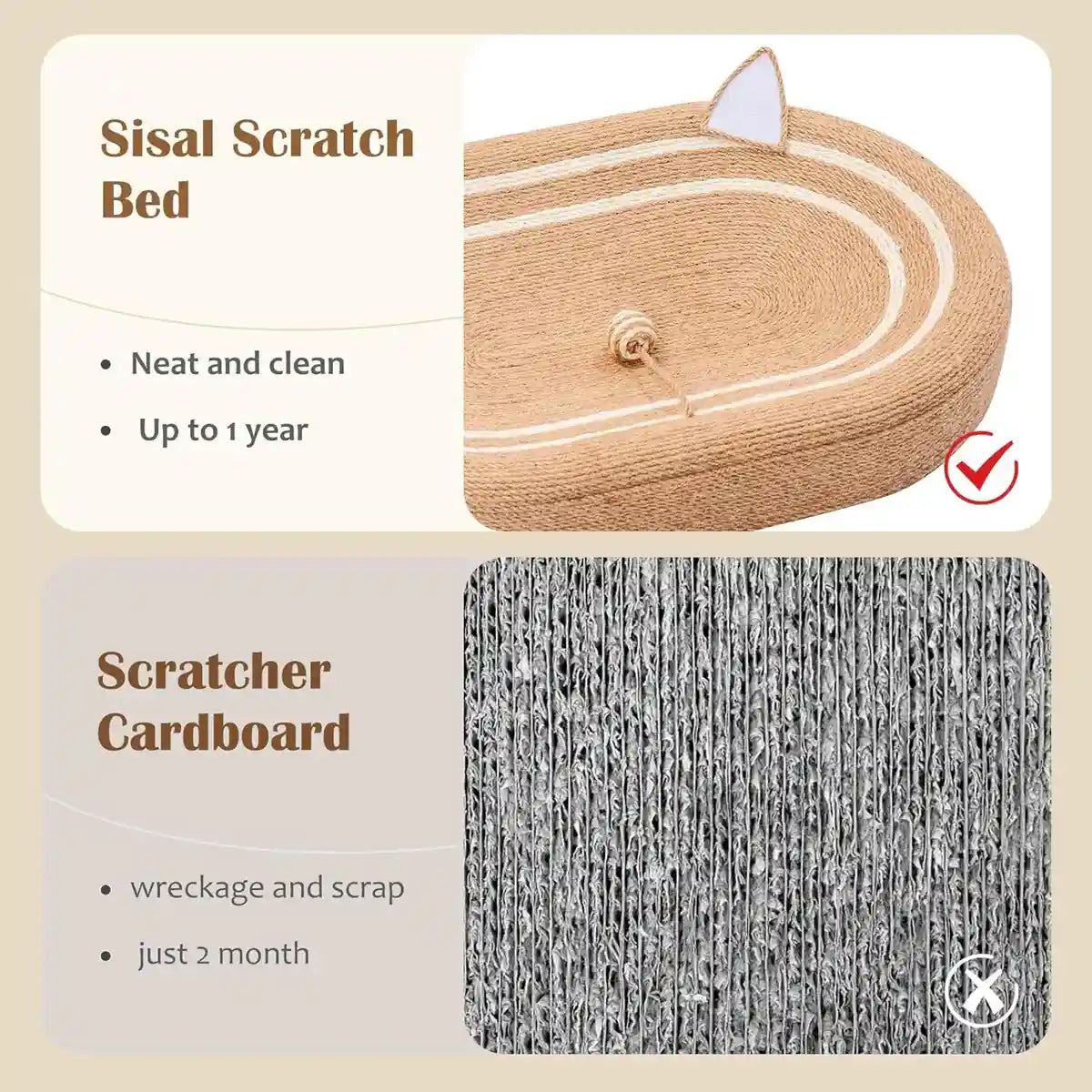 Oval Sisal Cat Scratching Bed with Ball Toy and Ears Design