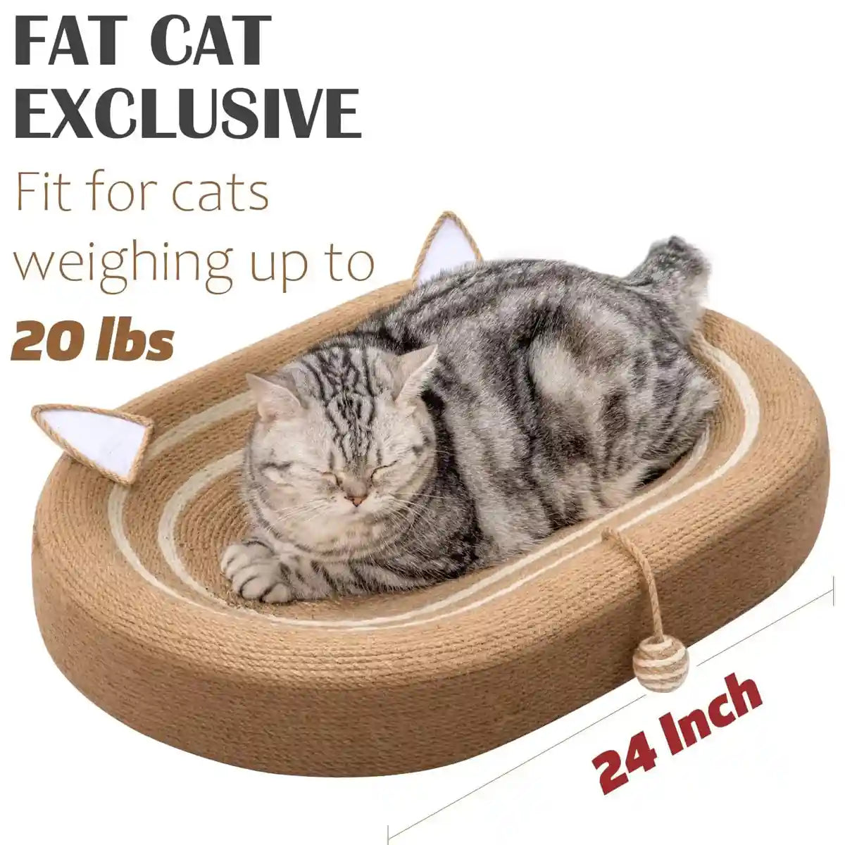 Oval Sisal Cat Scratching Bed with Ball Toy and Ears Design