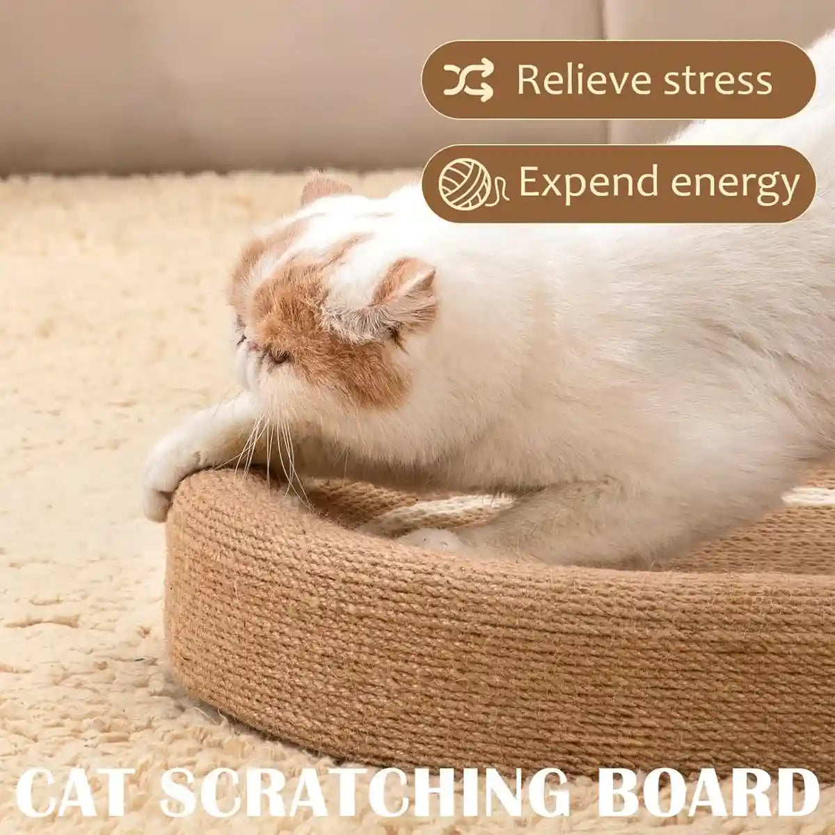 Oval Sisal Cat Scratching Bed with Ball Toy and Ears Design