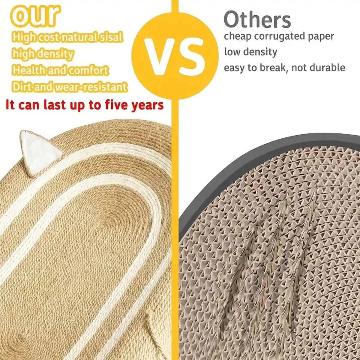 Oval Sisal Cat Scratching Bed with Ball Toy and Ears Design