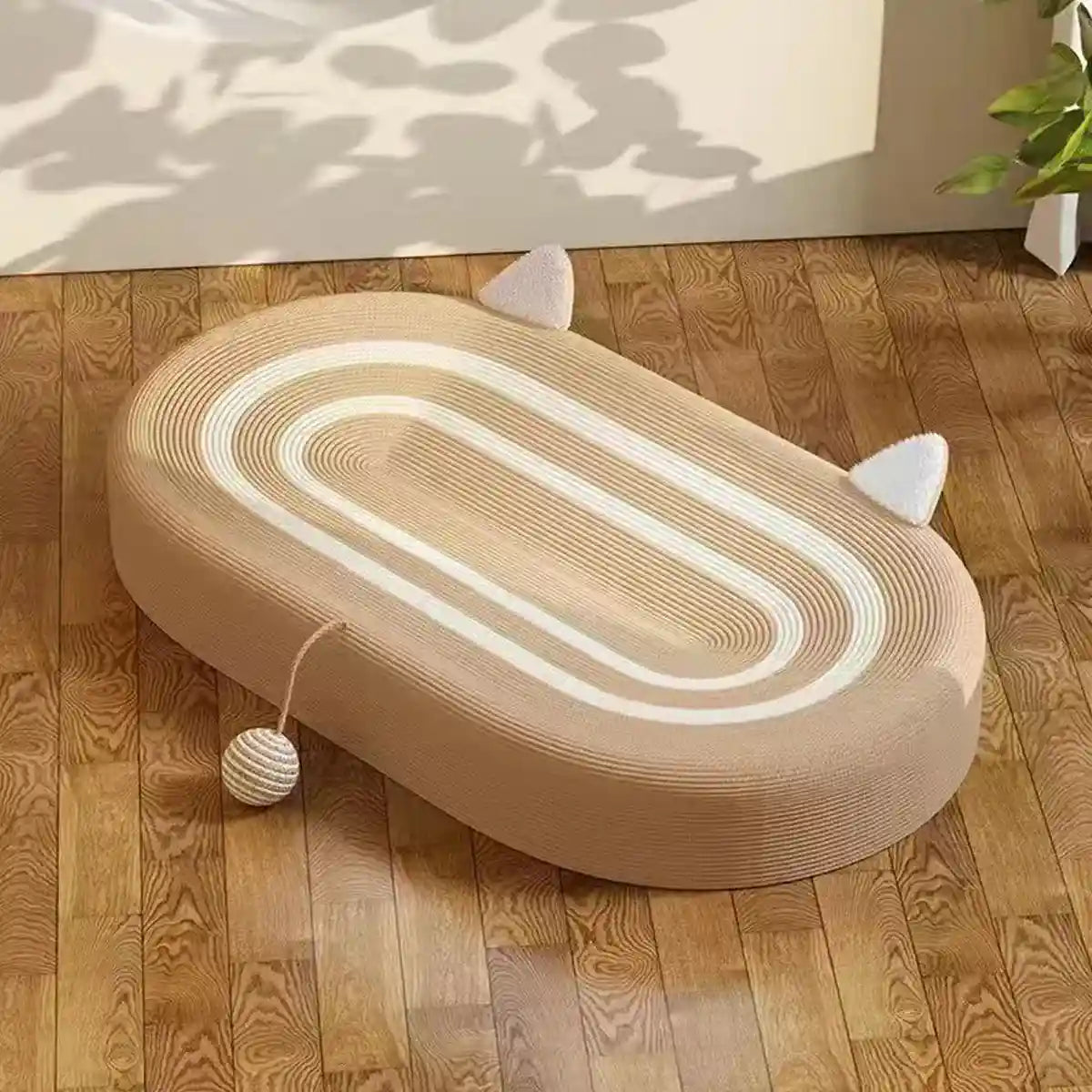 Oval Sisal Cat Scratching Bed with Ball Toy and Ears Design