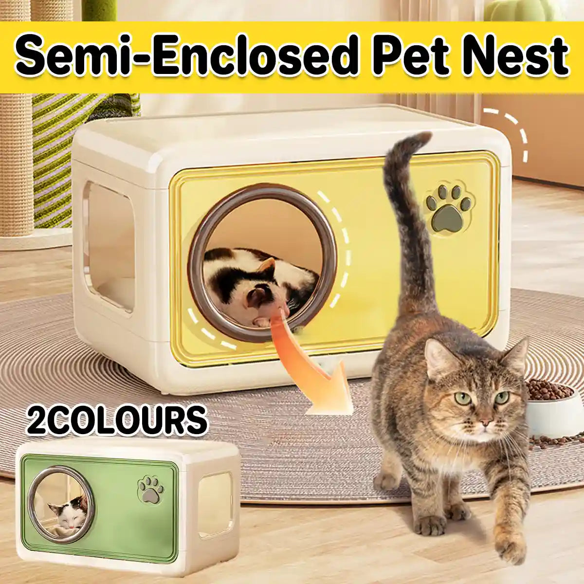 Semi-Enclosed Pet Nest Foldable Cat House With Retractable Lid