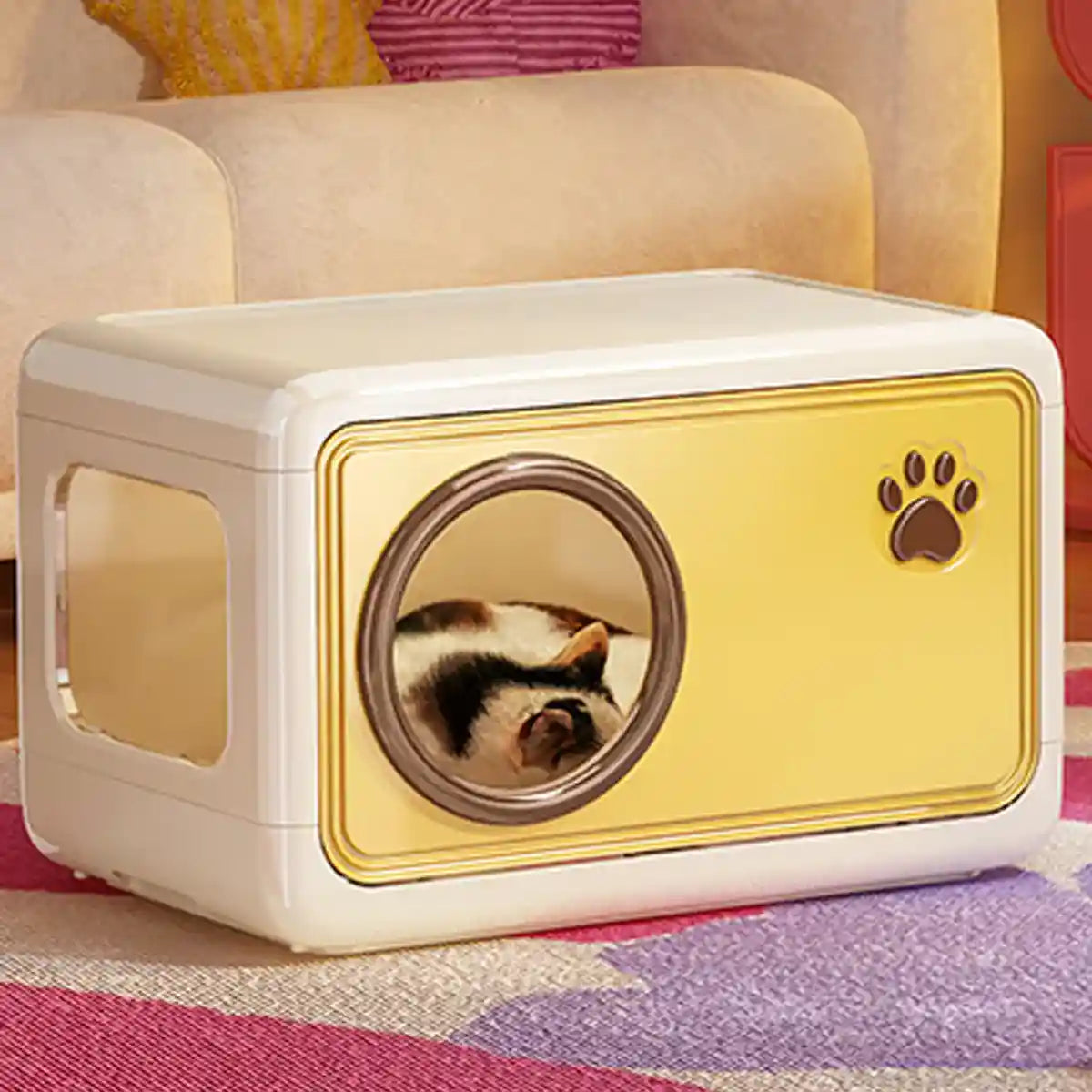 Semi-Enclosed Pet Nest Foldable Cat House With Retractable Lid