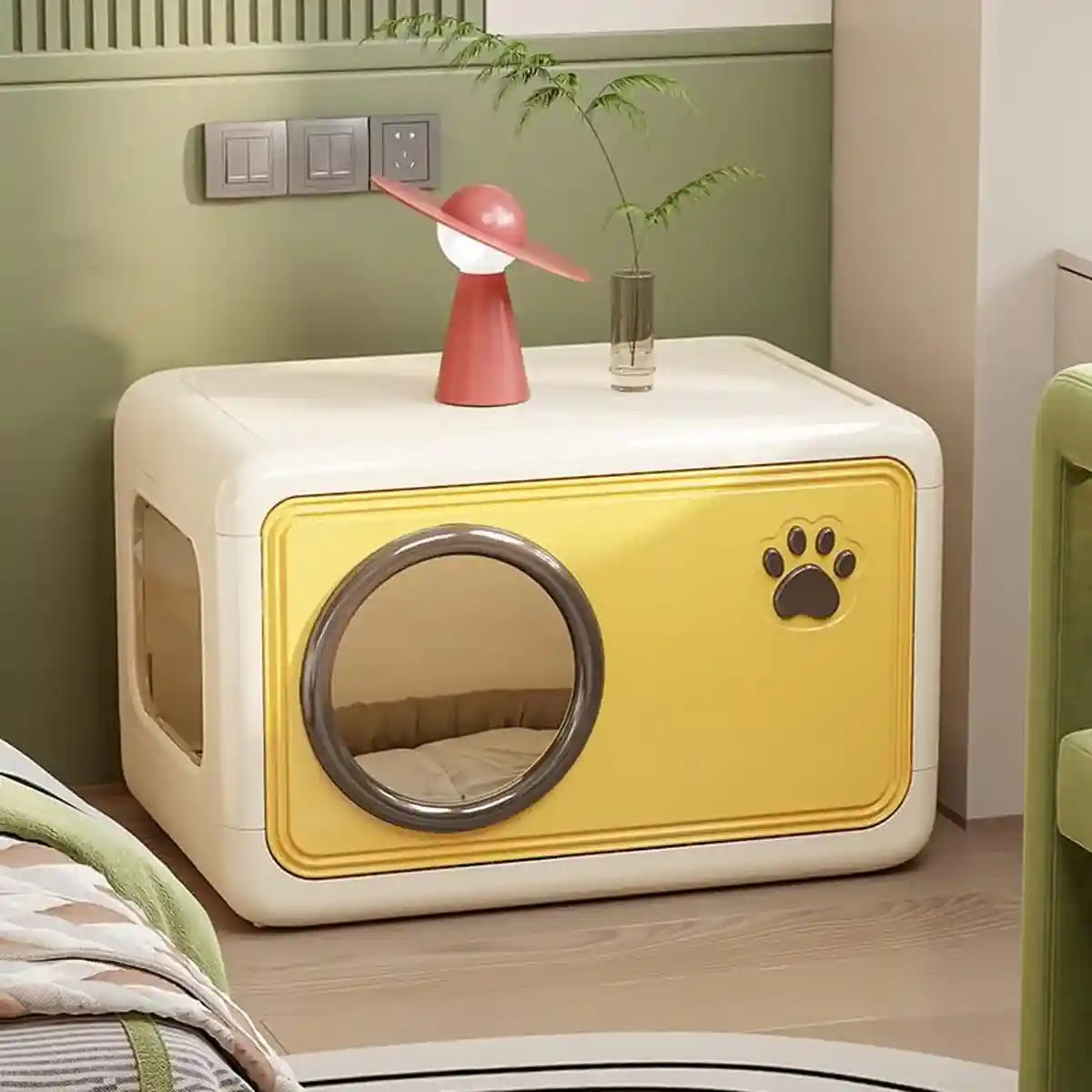 Semi-Enclosed Pet Nest Foldable Cat House With Retractable Lid